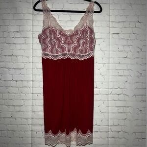 Soma Chemise Sleepshirt Red Lace Trim Babydoll Nightgown XL
